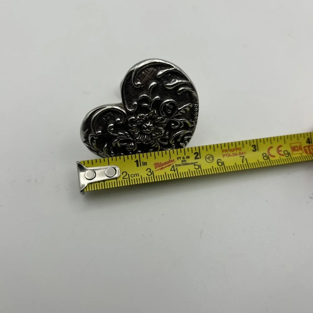 Western Heart Concho Drawer Pulls Set of 2 Floral‎ Embossed Silver Tone Hardware